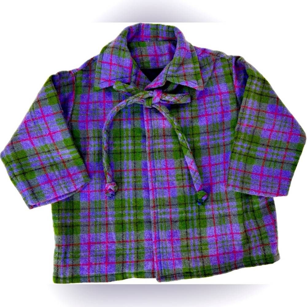 Handcrafted Infant Pea Coat Est Size 0-3‎ Months, Purple Green Plaid Tartan